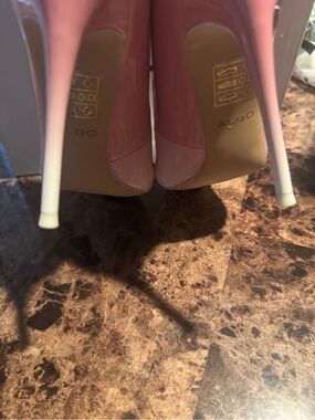 Aldo Pink Patent Stiletto Pumps with White Heels